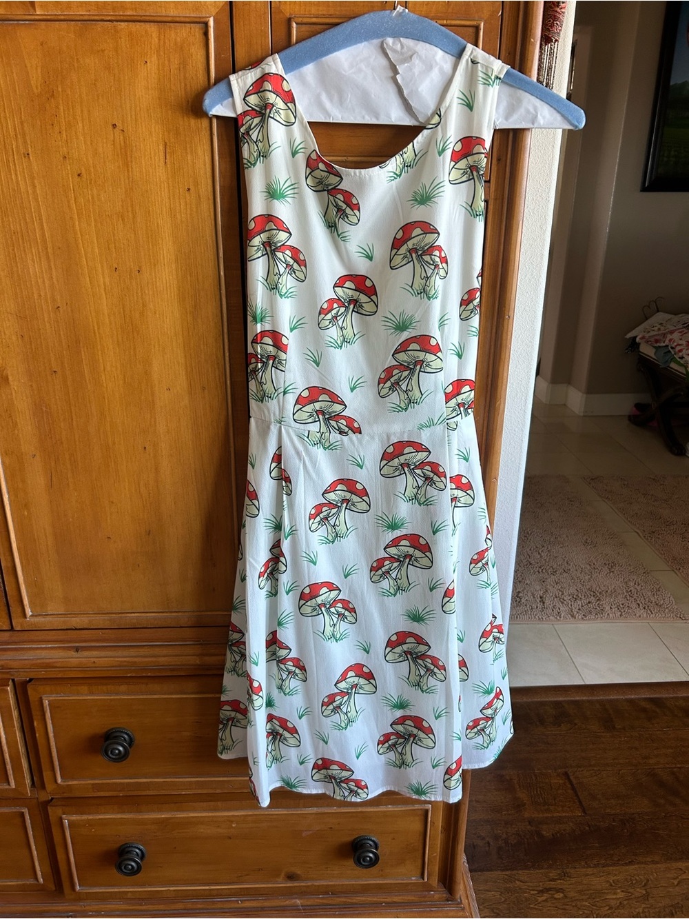 Cream Mushroom-Print A-Line Dress